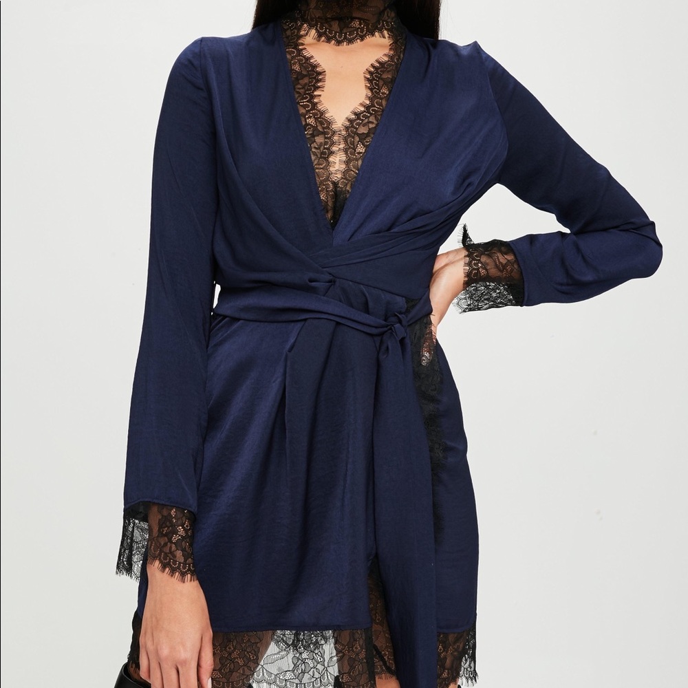 Carli Babel x Misguided Navy Satin Wrap Dress